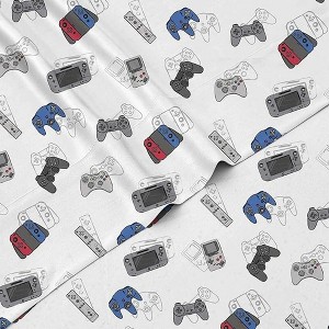 Tadpoles 3-Piece Gamer Sheet Set for Kids - 1 Twin Flat Sheet, Twin Fitted Sheet & Queen Pillowcase, Bed Sheet - Game Controllers - 1 of 4