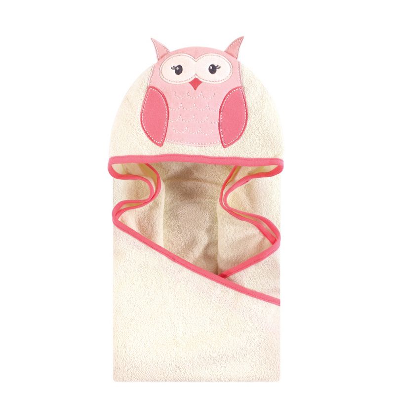 Hudson Baby Infant Girl Cotton Animal Hooded Towel, Modern Owl, One Size, 1 of 3