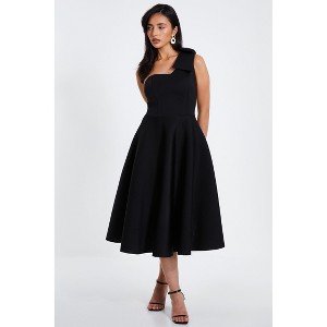 Scuba One-Shoulder Bow Skater Midi Dress - 1 of 4