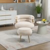 Vynxaria Beige Velvet Barrel Accent Chair with Ottoman - Comfy Lounge Armchair Set - 3 of 4