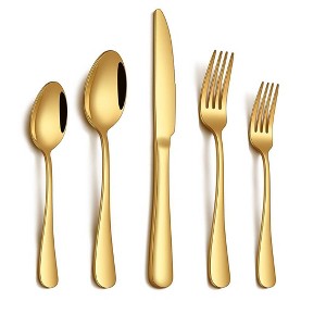 Aoibox 20 Piece Gold Silverware Set, Stainless Steel Flatware Set for 4, Food Grade Cutlery Utensil Set with Knife Fork Spoon, Mirror Polished - 1 of 4