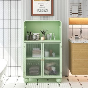 LunaLulinlk 45.28" H Storage Cabinet, Bathroom Floor Cabinet with Glass Door and Shelves, Freestanding Display Storage Cabinet - 1 of 4