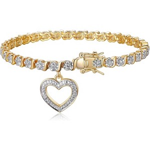 18k Yellow Gold Plated Diamond Accent Tennis Bracelets Bracelets with Accent S-Link Chain - 1 of 4