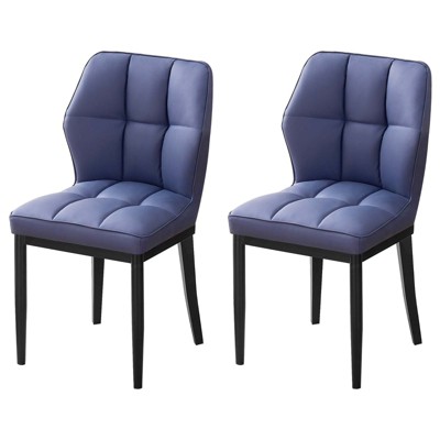 Bekrvio Mid Century Modern Dining Chairs, Upholstered Leather Armless Chairs with Checkered Pattern Back, for Kitchen & Dining Room