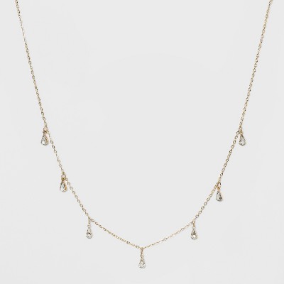 Crystal Acrylic Stone, Short Delicate Charm Drop Necklace - Wild Fable™ Bright Gold