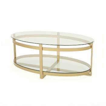Plumeria Modern Iron with Tempered Glass Coffee Table Brass - Christopher Knight Home