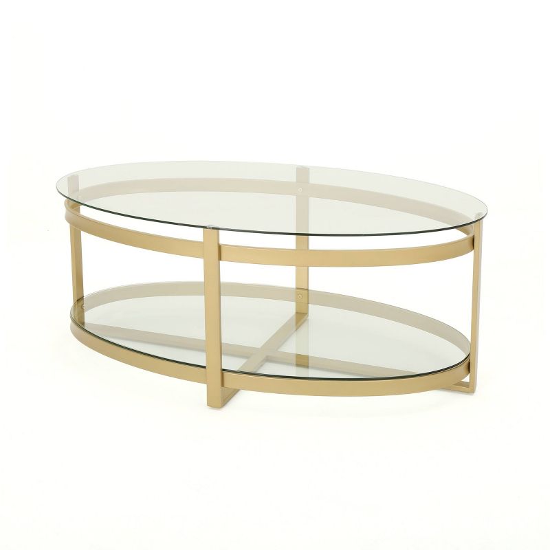 Plumeria Modern Iron with Tempered Glass Coffee Table Brass - Christopher Knight Home, 1 of 6