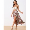 Allegra K Women's Tropical Smocked Waist High Low Flowy Maxi Skirt - 4 of 4