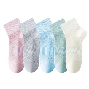 Anna-Kaci Womens Lightweight Breathable Ankle Socks 5-Pack Cushioned Sole Mesh Texture Soft Stretch Comfort Fit - 1 of 4