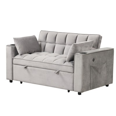 58" Velvet Convertible 4-in-1 2-Seater Sofa Bed with Cup Holder and USB Port