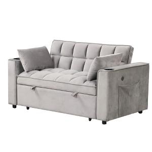 58" Velvet Convertible 4-in-1 2-Seater Sofa Bed with Cup Holder and USB Port - 1 of 4