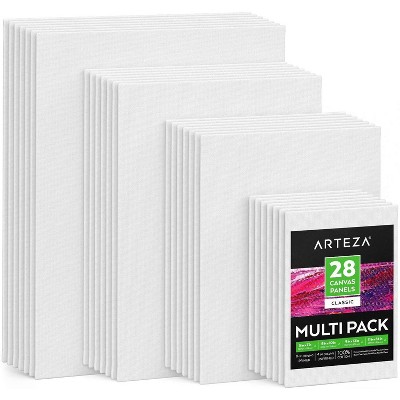 Arteza Canvas Panels, Rectangular, White, Multi Value Pack Multiple Sizes, Blank Canvas Boards for Painting - 28 Pack (ARTZ-8056)