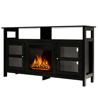 Tangkula 58" Fireplace TV Stand W/18" 1500W Electric Fireplace up to 65" Black