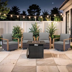 Gymojoy 5 Pieces Outdoor 30 Inch Fire Pit Table 50000 BTU Gas Firepit Table with Swivel Chairs Set - 1 of 4