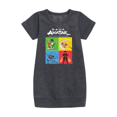 - Avatar: The Last Airbender - Four Elements Square Graphic Short Sleeve Fleece Dress
