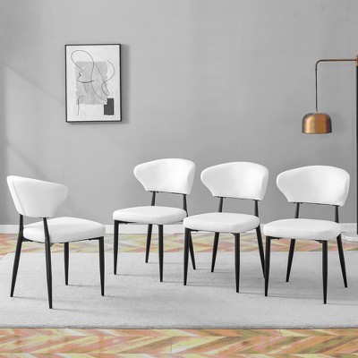 DOMETOUR White Minimalist Ergonomic Dining Chair with Curved Backrest, Set of 4, Available in Black and White