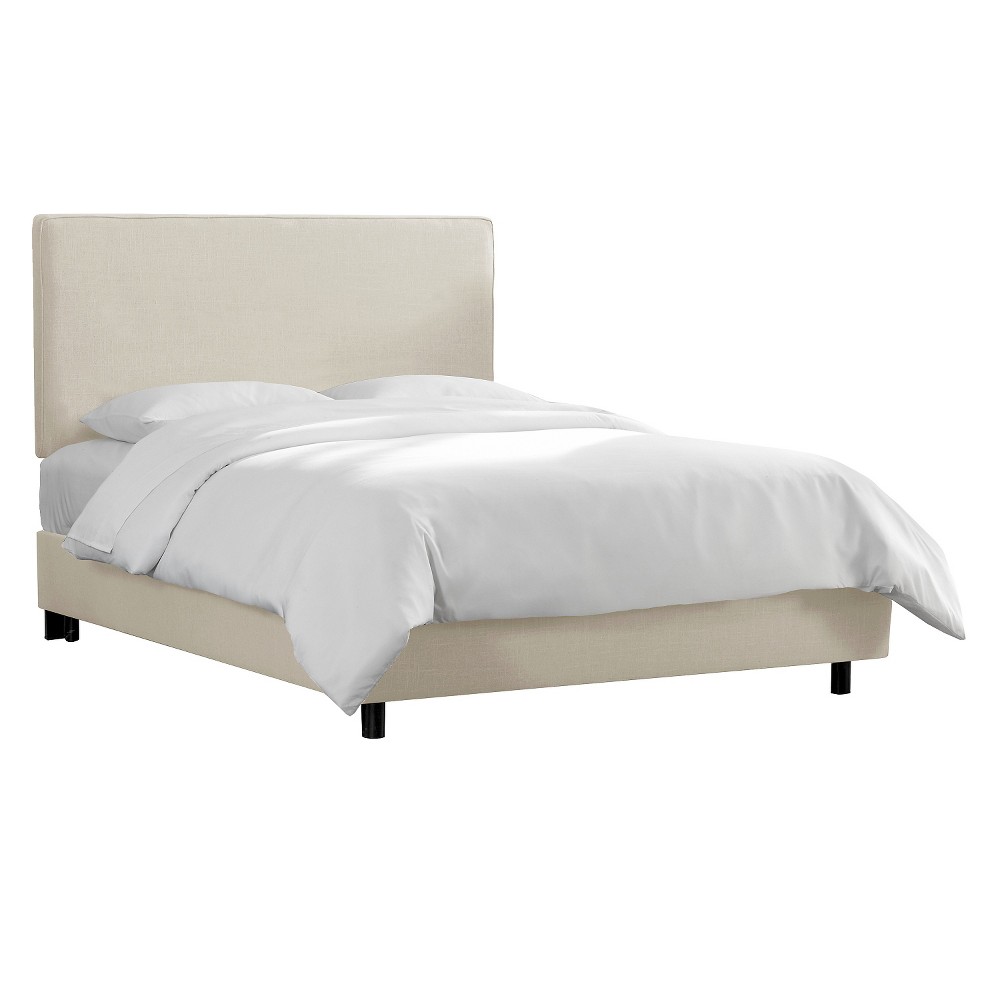 Skyline Furniture King Harper Box Seam Bed Talc Linen: Chic Upholstered Adjustable Height, Metal Frame -  50767179