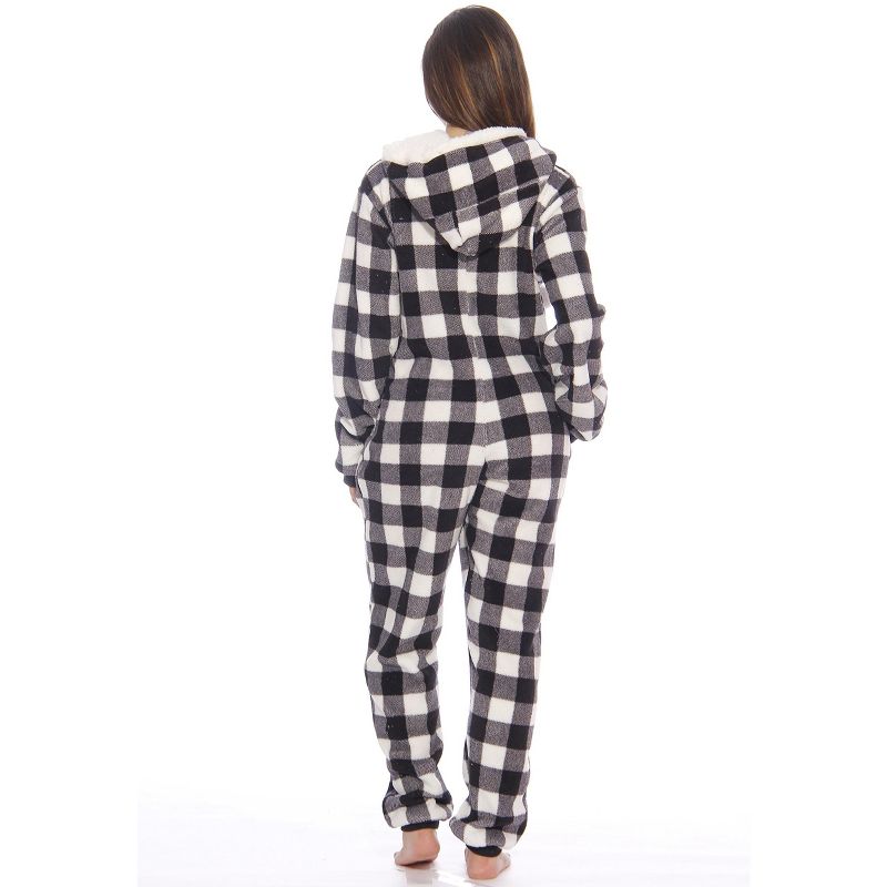 Just Love Womens One Piece Buffalo Plaid Adult Onesie Faux Sherling Lined Hoody Pajamas, 2 of 3