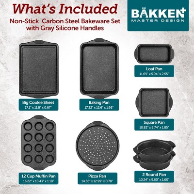 BAKKEN 8-Piece Deluxe Nonstick Gray Marble Carbon Steel Bakeware Set with Silicone Handles