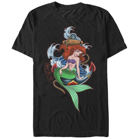 Men s The Little Mermaid Ariel Anchor T Shirt Black Small