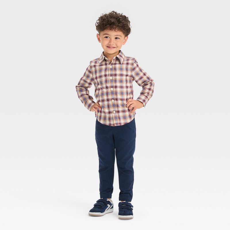 OshKosh B'gosh Toddler Boys' Long Sleeve Woven Flannel Shirt - Maroon, 3 of 8
