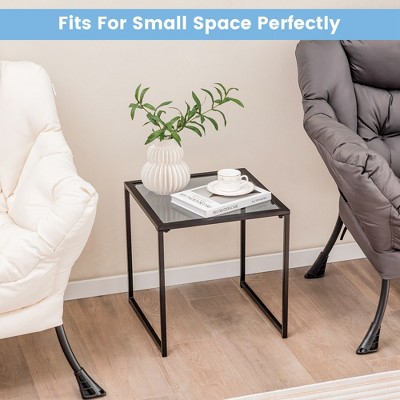 Black Tempered Glass and Metal Square Side Table