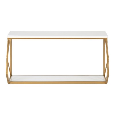 24.5" White and Gold Metal Geometric Wall Shelf