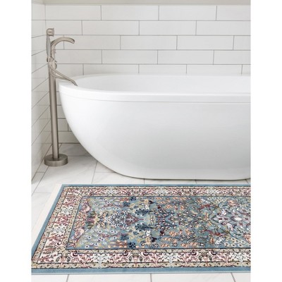 Blue Floral Synthetic Easy Care Runner Rug