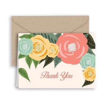 Paper Frenzy Pop Floral Thank You Note Cards & Kraft Envelopes - 25 pack