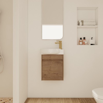 Vynxaria Soft Close Doors Bathroom Vanity With Sink,16 Inch For Small Bathroom