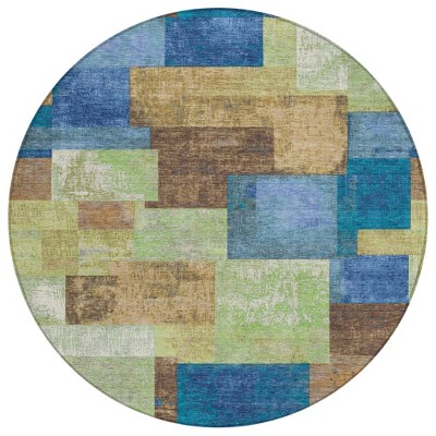 Blue Green And Beige Geometric Washable Indoor Outdoor Area Rug