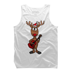 Men's Design By Humans Funny Cool Christmas Reindeer Playing the Guitar By SmileToday Tank Top - 1 of 3