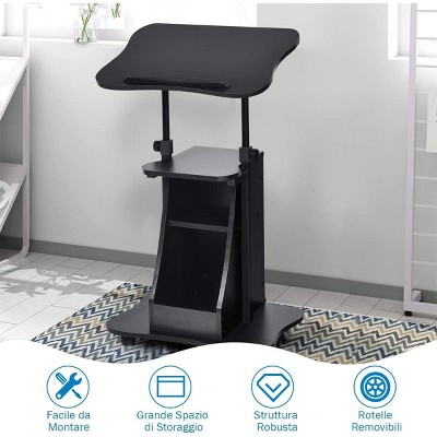 Black Adjustable Height Particle Board Laptop Cart