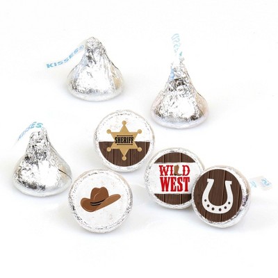 Big Dot of Happiness Western Hoedown - Wild West Cowboy Party Round Candy Sticker Favors - Labels Fit Hershey's Kisses (1 sheet of 108)