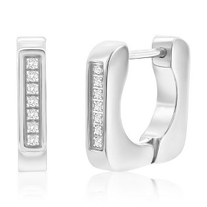 Metallo Stainless Steel U-Shaped CZ Huggie Hoop Earrings - Available Colors: Silver, Black, Gold - 1 of 2