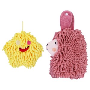REGALWOVEN 2 Packs Cute Cartoon Alpaca Fuzzy Ball Hand Drying Hanging Ball Towels for Bathroom 7" x 7"/7" x 11" - 1 of 4