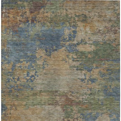 HomeRoots 10' X 14' Denim Blue Beige And Copper Abstract Washable Indoor Outdoor Area Rug