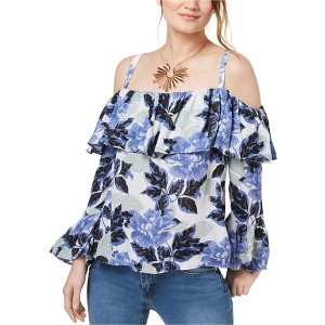 I.N.C International Concepts Womens Ruffled Floral Cold Shoulder Blouse, White, X-Large - 1 of 1