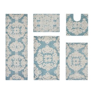 Medallion Collection 5 Piece 100% Cotton Tufted Bathroom Rug Set  with Non-Slip Backing, Machine Washable, Tumble Dry Bath Mat - 1 of 4