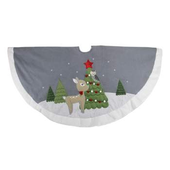 Northlight 48" Gray and White Deer with Owl Christmas Tree Skirt