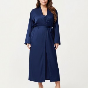 Anna-Kaci Lounge Women's Plus Size Long Robe Set with Soft Draped Silhouette and Smooth Flowing Fabric for an Layered Lounge Look - 1 of 4