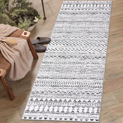 Washable Boho Geometric Rug for Living Room, Office, Bedroom, Low Pile Soft Non-Slip Floor Carpet Neutral