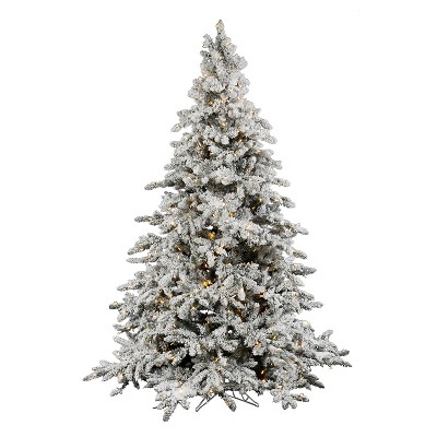 Vickerman Utica 7.5 Foot Frosted Flocked Prelit Artificial Christmas Tree with White LED Lights and Stand for Holiday Season