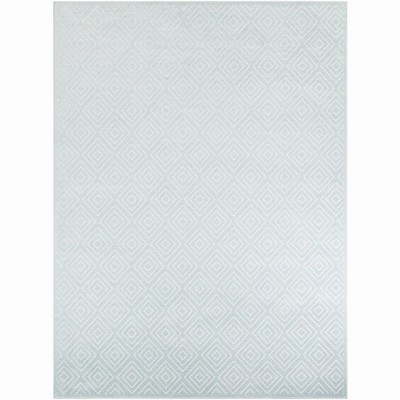 Logan Light Blue Synthetic Geometric Outdoor Rug, 9' x 12'