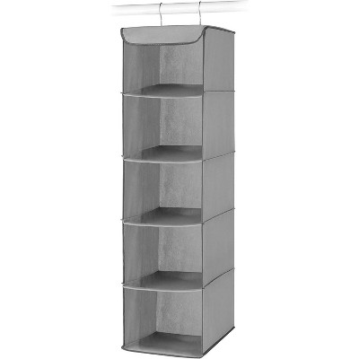 5-Section Closet Organizer - Hanging Shelf with Sturdy Metal Frame, Fabric, Grey