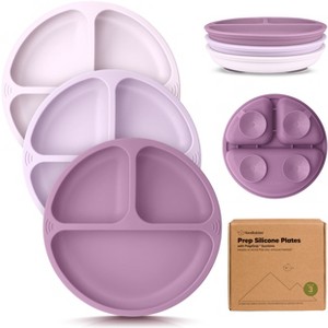 3-Pack Prep Suction Plates for Baby, 100% Silicone Toddler Plates, BPA-Free Divided Baby Plates with Suction - 1 of 4