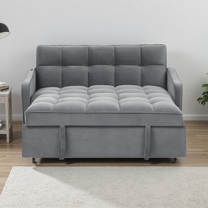 47" Velvet Loveseat Bed with Pull-Out Bed & USB Charging - 1 of 4
