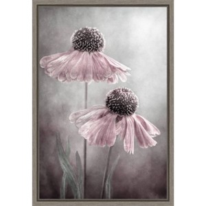 Amanti Art 16"x23" Duet of pink flowers by Mandy Disher: Modern Botanical Lithograph, Framed Canvas Print - 1 of 4