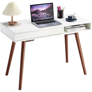 Jojoka White Compact Wooden Office Desk with 2 Drawers - 1 of 4
