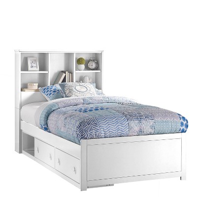 Twin Caspian Bookcase Bed With Headboard Storage & 2-drawer Unit White ...